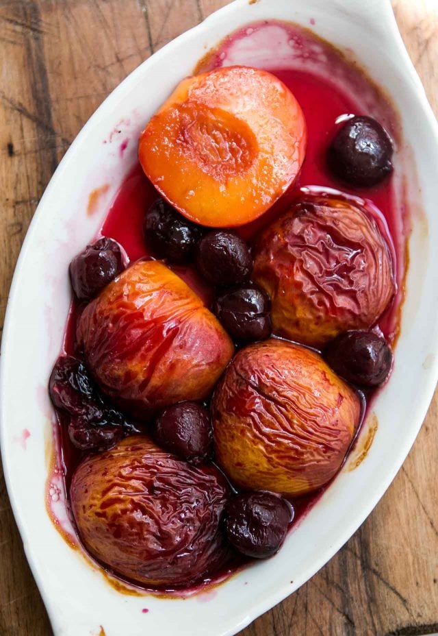 white chocolate ginger ice cream with nectarines and cherries-4