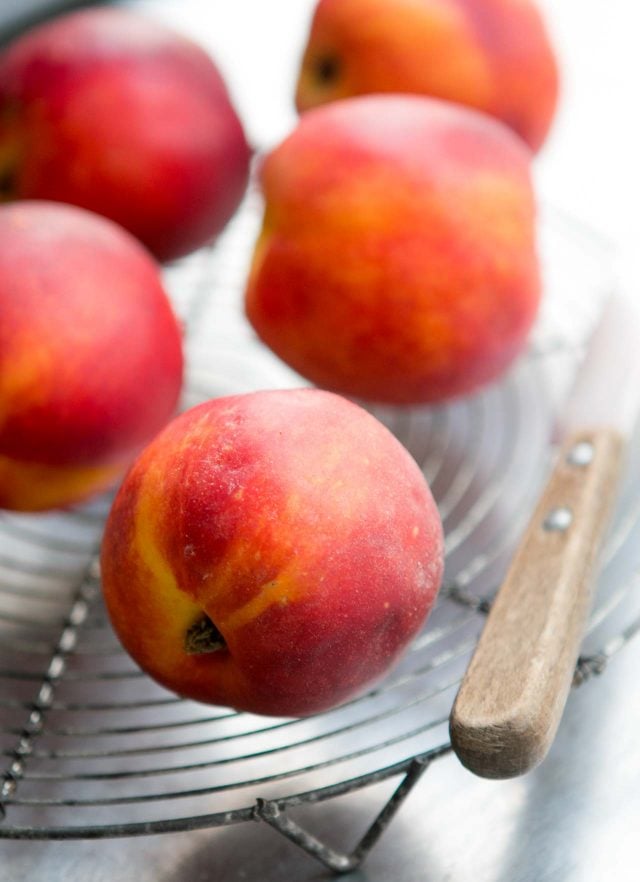 white chocolate ginger ice cream with nectarines and cherries