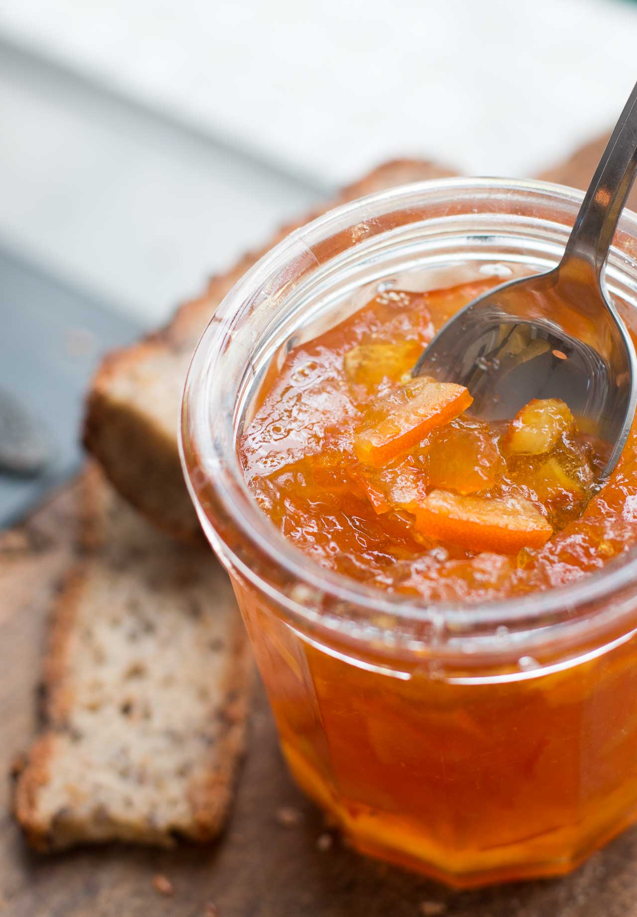 Delicious Seville orange marmalade using tart oranges.