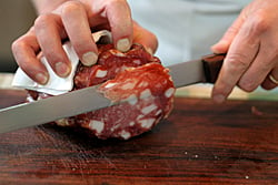 slicing salami