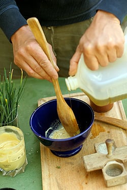 mixing in olive oil