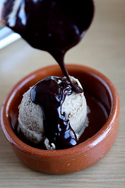 banana ice cream & chocolate sauce