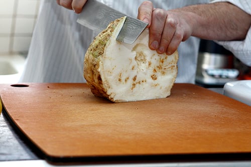 slicing celery root 2