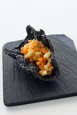 vegetable tartare in black rice cracker