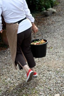 Darina Allen feeding the hens