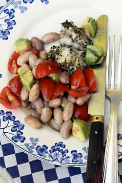 shelling bean salad and lotte (monkfish)