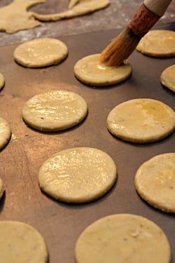 brushing blue cheese biscuits