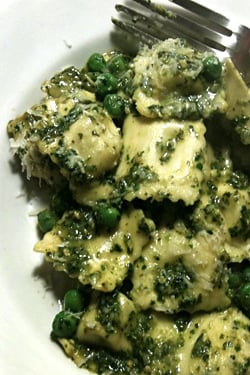 ravioli with dandelion pesto