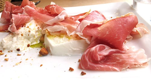 ham, burrata, and mozzarella