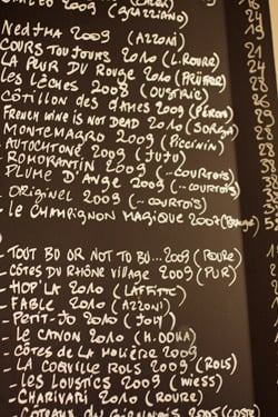 wine list at Vivant