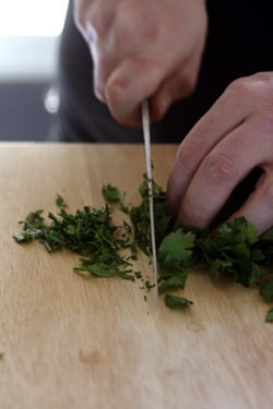 chopping parsley for Tabbouleh