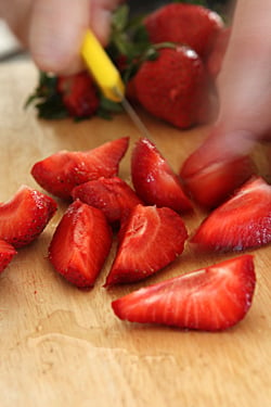 slicing strawberries