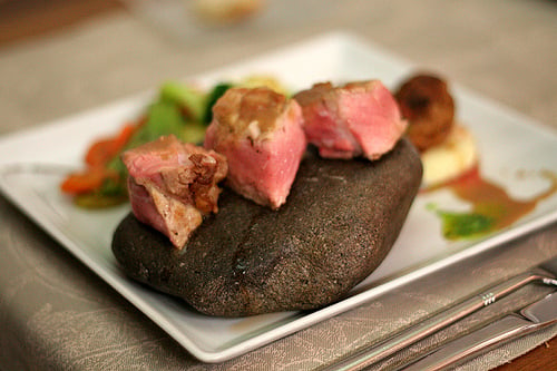 dinner, served on a rock