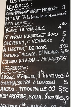 wine list at Le Siffleur de Ballons