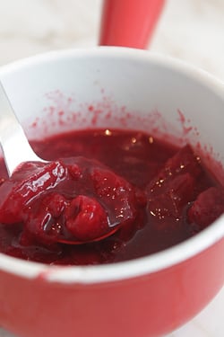 plum-raspberry compote