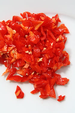 chopped peppers for shakshuka 