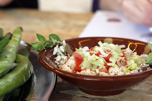 Arab cheese (shanklish) with za'atar and fava beans