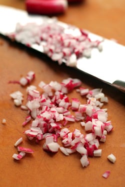 diced radishes