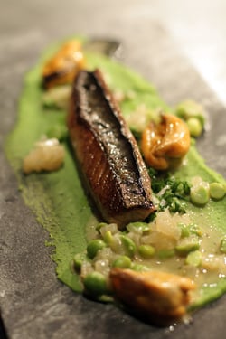 Ekstedt fish course (mackerel)