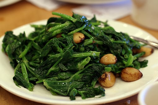 pea shoots and garlic at Saigon