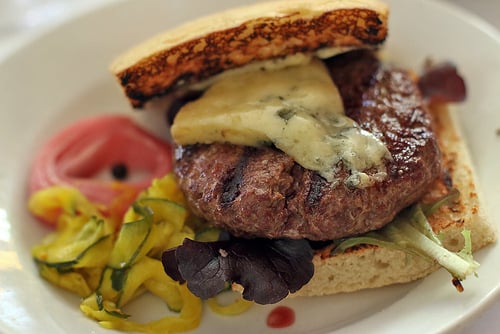 Zuni hamburger with blue cheese