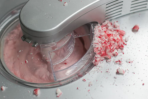 Peppermint stick ice cream with hot grudge sauce