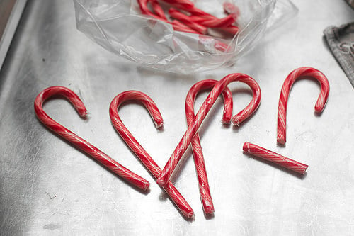 Peppermint stick ice cream with hot grudge sauce