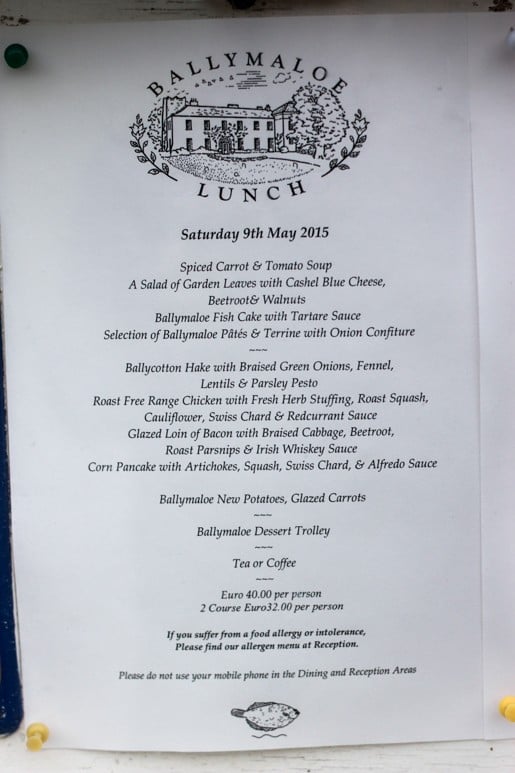 Ballymaloe House menu