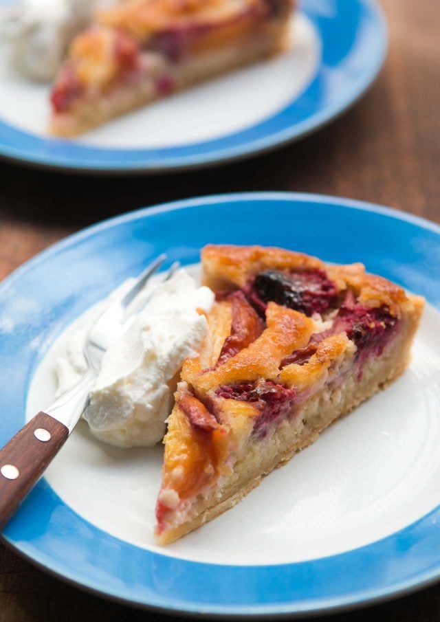 Frangipan French fruit tart recipe with nectarines and raspberries