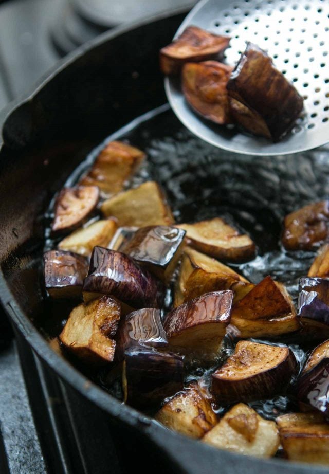 Cooking eggplant for Caponata recipe