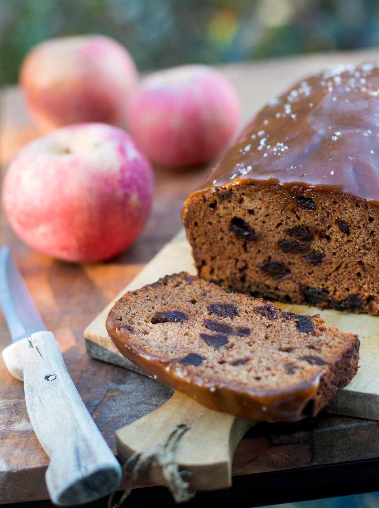 Apple Date Cake with Salted Butter Caramel Glaze