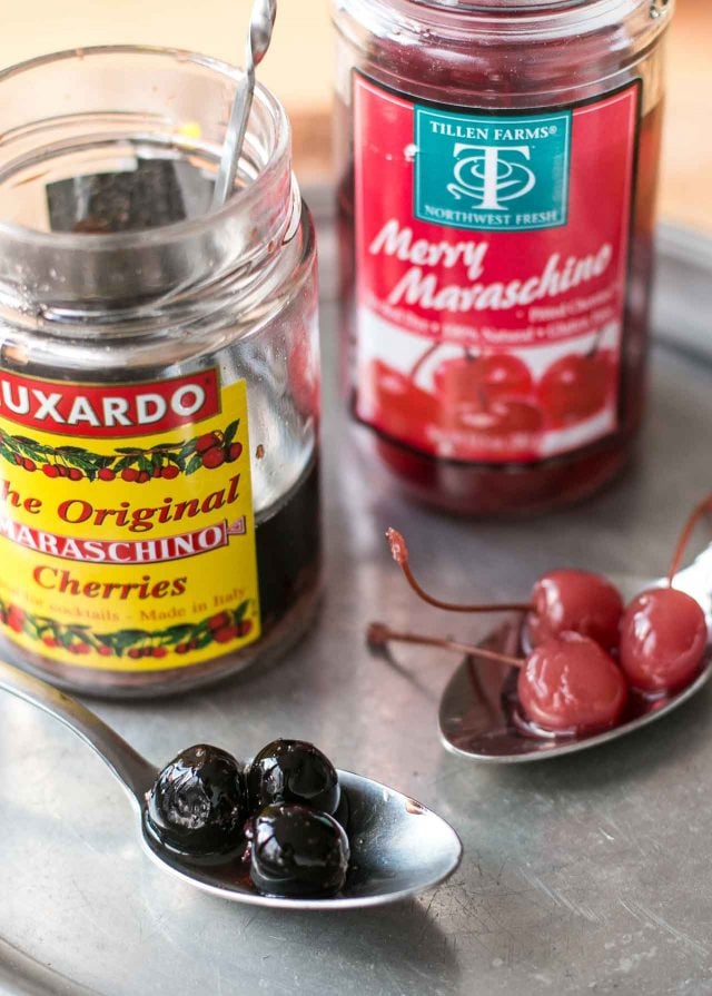 Black Manhattan Cocktail - maraschino cherries