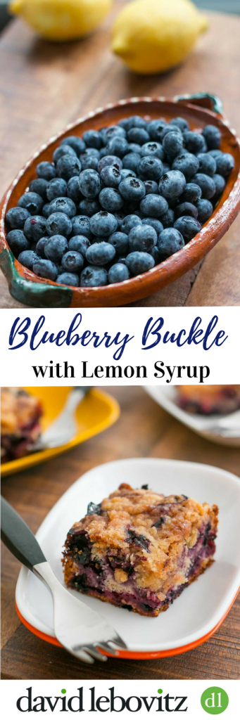 Fresh blueberries in a buttery batter and crisp topping, doused with tangy lemon syrup, make this buckle recipe extra-delicious. Try it with fresh berries!