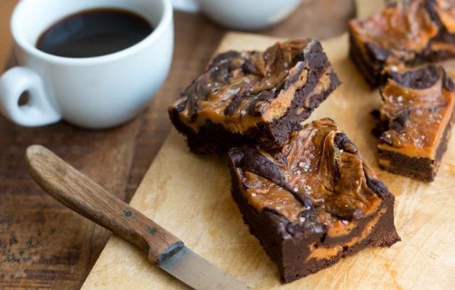 Chocolate brownie recipe with salted butter cream cheese swirl