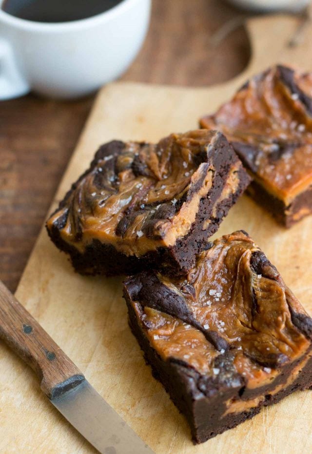 Chocolate brownie recipe with salted butter cream cheese swirl