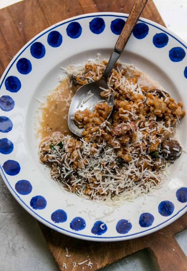 Mushroom Bacon Farro Risotto