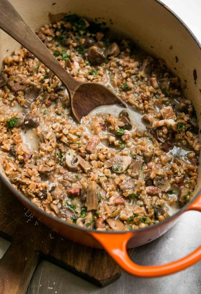 Mushroom Bacon Farro Risotto