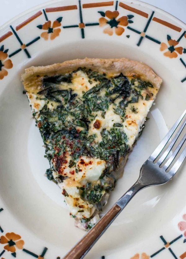 Quiche with Greens, Bacon and Feta