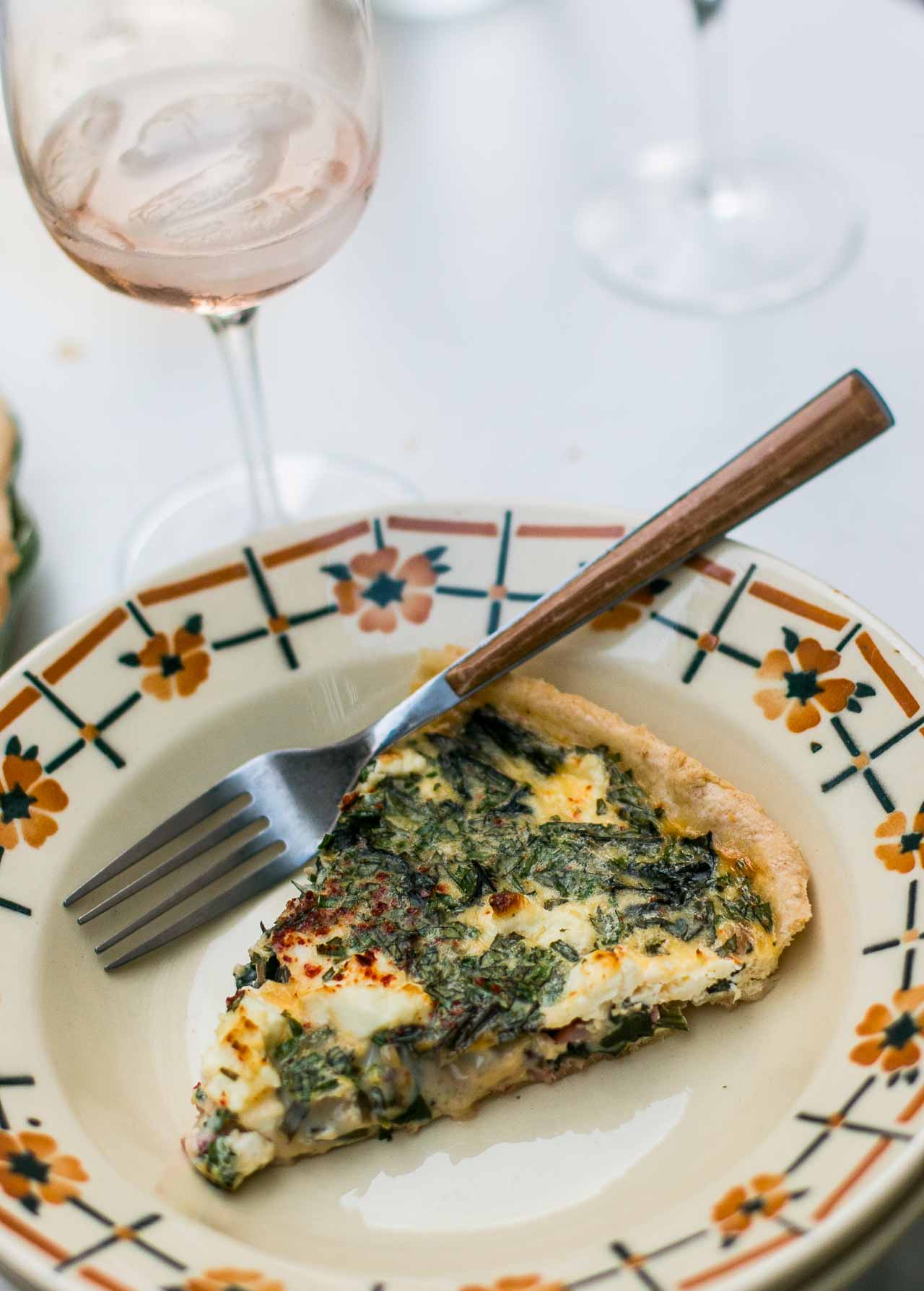 Quiche with Greens, Bacon and Feta
