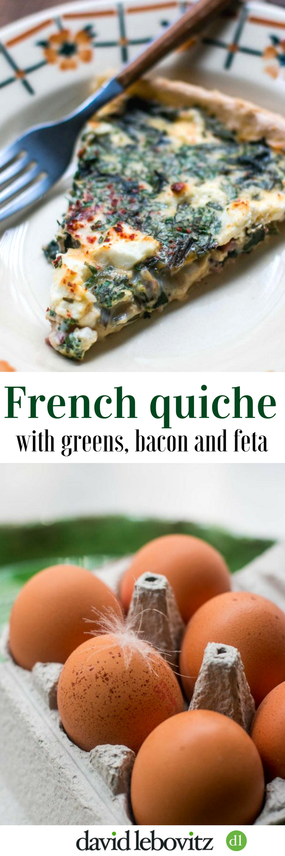 A French quiche recipe with greens, bacon and feta, bursting with flavor!