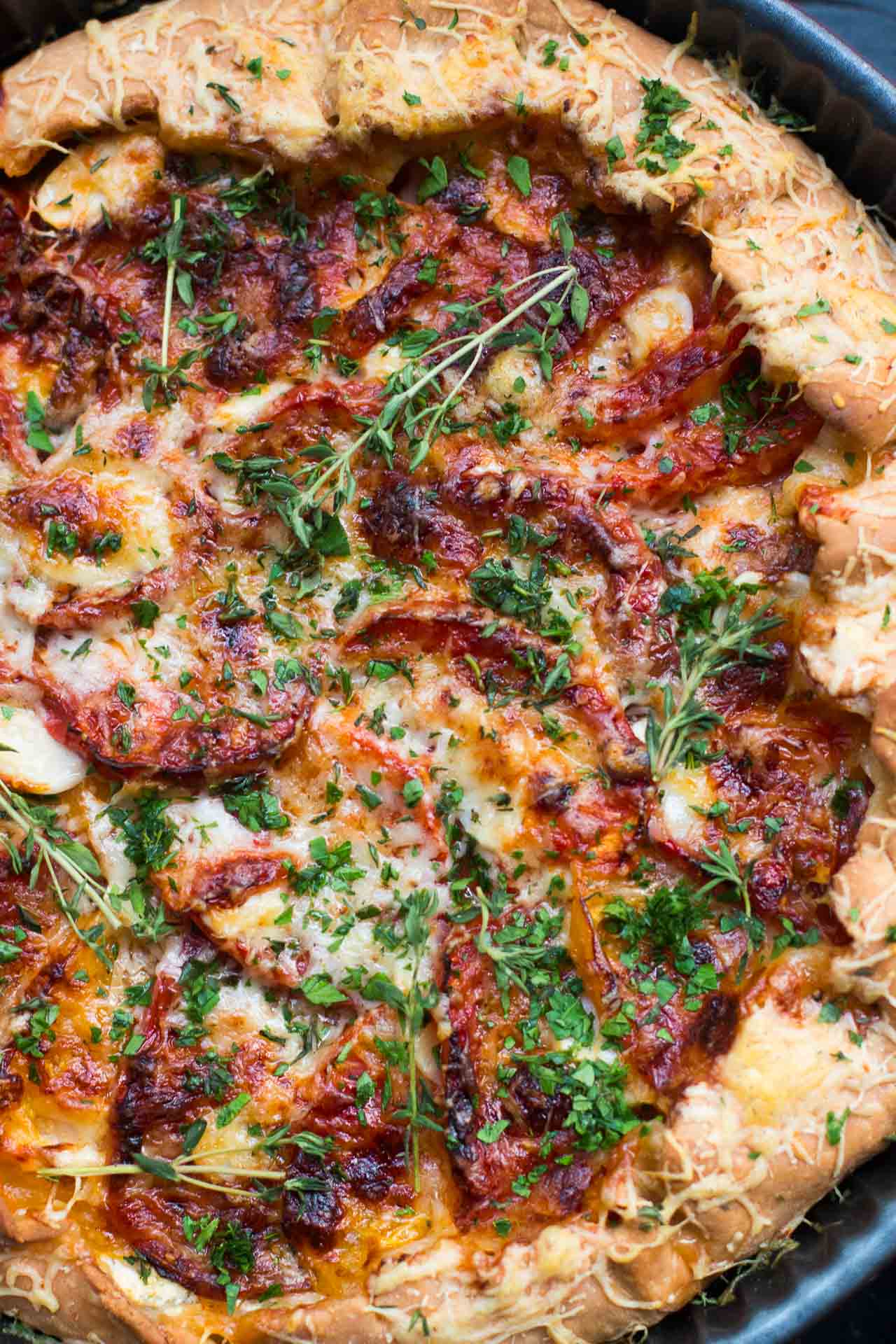 A summer tart using fresh tomatoes and herbs