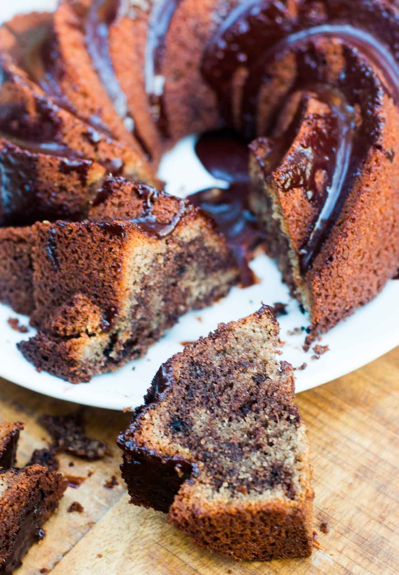Chocolate, Tahini and Buckwheat Marble Cake with Chocolate Glaze